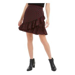 MAISON JULES Womens Black Heart Print Knee Length Ruffled Skirt Size: XS